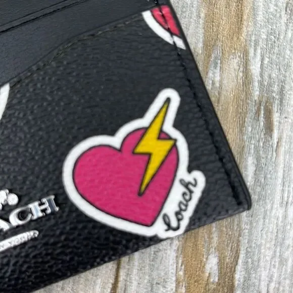 Coach Slim Id Card Case With Heart Bolt Print Wallet Bag Purse - Picture 4 of 7